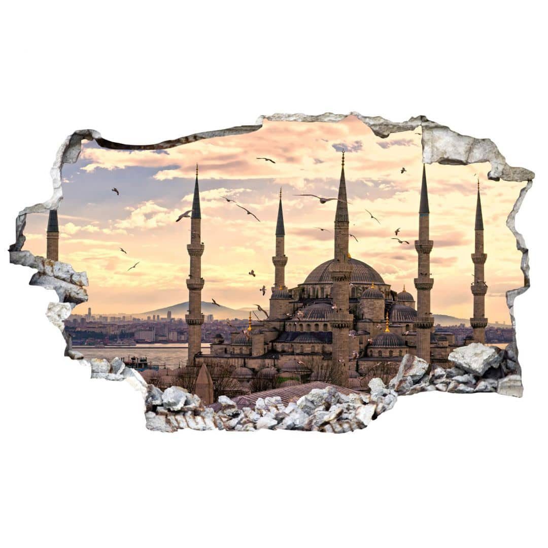 Mauerdurchbruch selbstklebend 3D Bilder Wandsticker K&L islamische in Moschee Wall Istanbul, Wandbild Wandtattoo Art Blaue Wandtattoo
