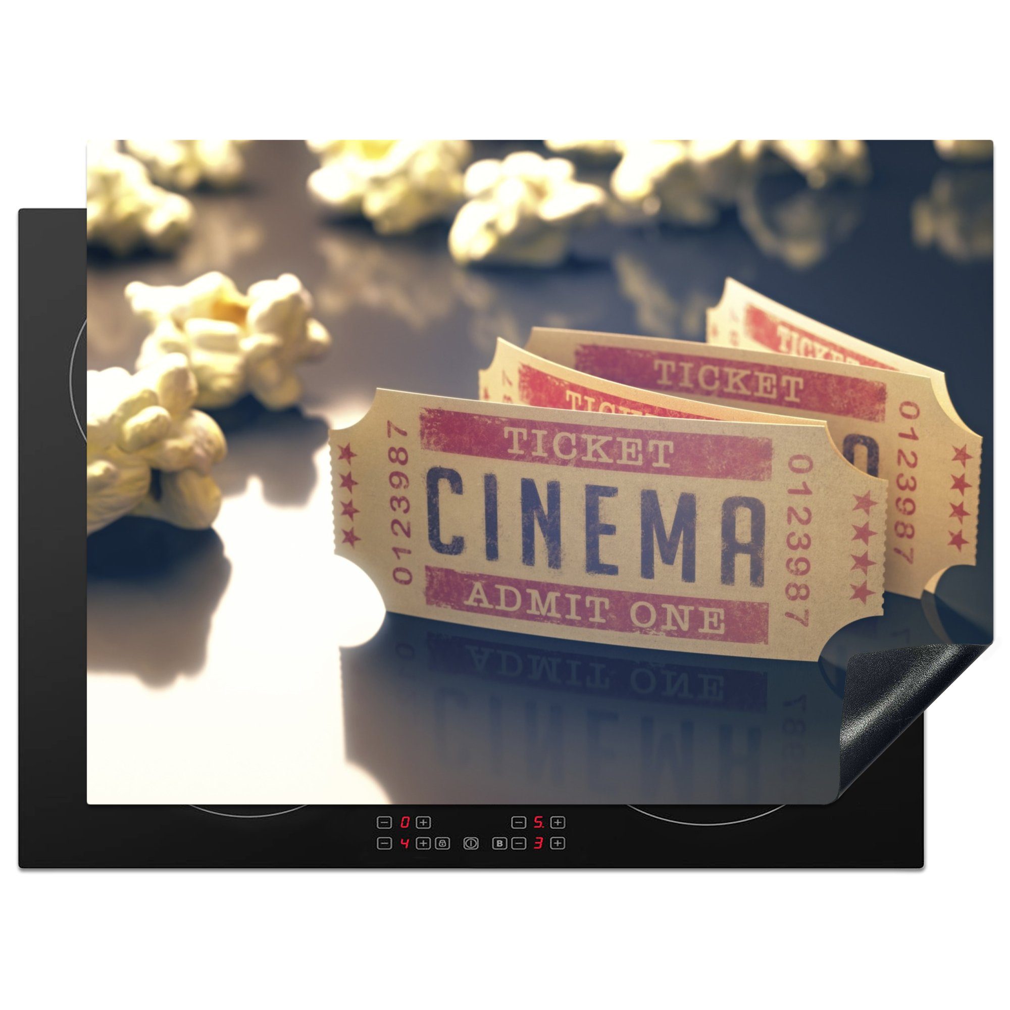 MuchoWow Herdblende-/Abdeckplatte Jahrgang - Popcorn - Kino, Vinyl, (1 tlg), 70x52 cm, Mobile Arbeitsfläche nutzbar, Ceranfeldabdeckung