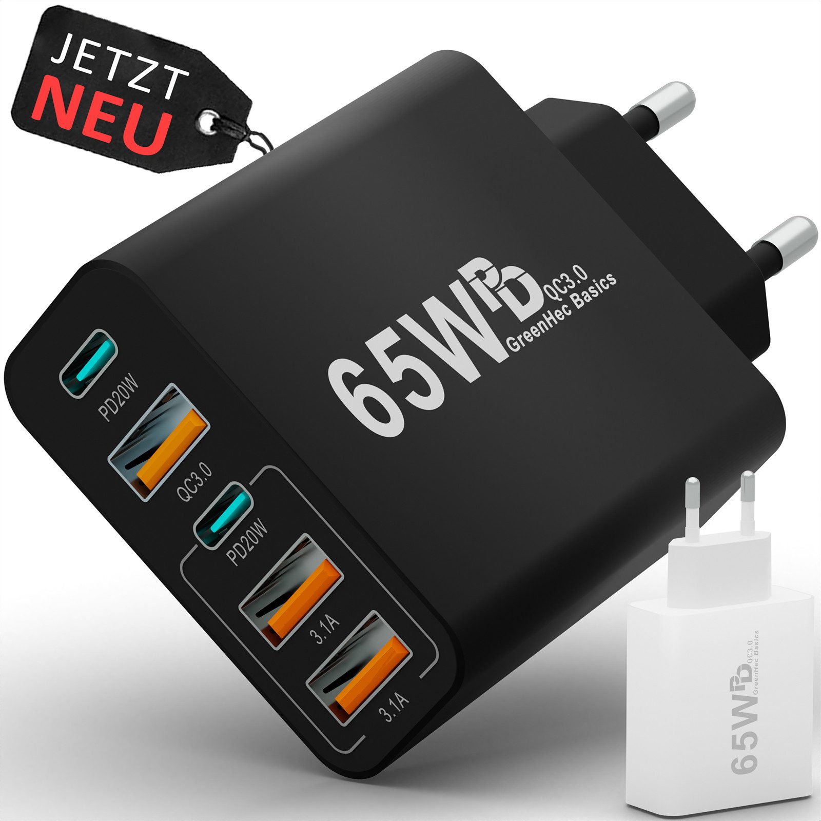 GreenHec 65w USB C Ladegerät iPhone Smasung Netzteil Charger Mehrfach Schnelllade-Gerät (50 mA, Spar-Set, Universelle Kompatibilität, Schnellladegerät multi Netzstecker auch iPhone 17)