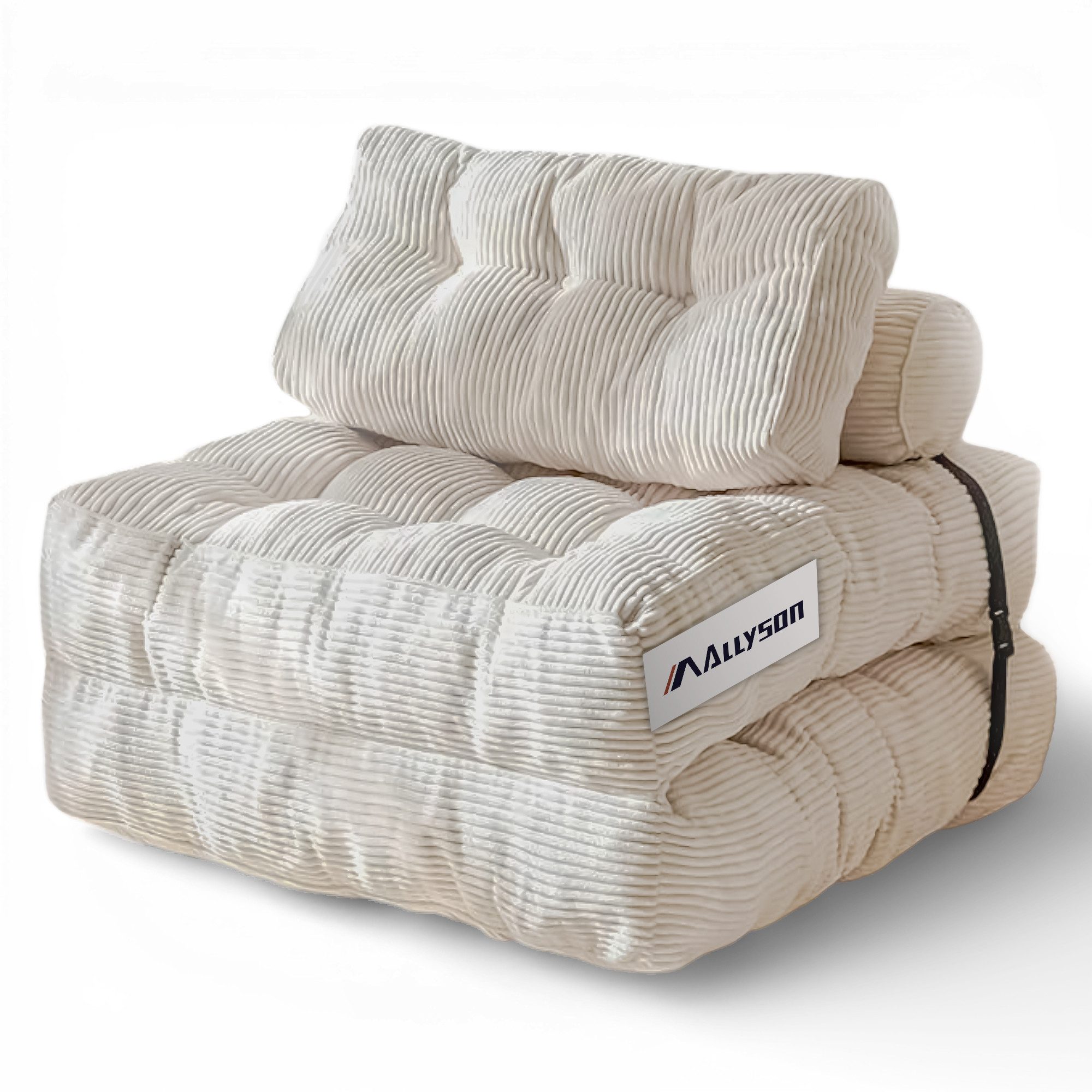 Allyson Schlafsofa Faltbarer Schlafsessel, Klappsessel 3 in 1 Bodensofa mit Rückenstütze, Weicher Cord-Bezug, ergonomische Kissen & bequeme Schaumstoff-Füllung.