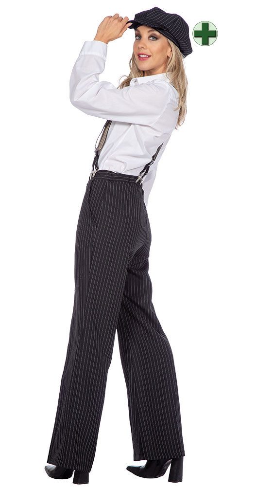 Karneval-Klamotten Kostüm 20er Jahre Plus Size Damen Nadelstreifenhose Kappe, Gangsterbraut Damenkostüm große Größen 1920 1930 Great Gatsby Outfit