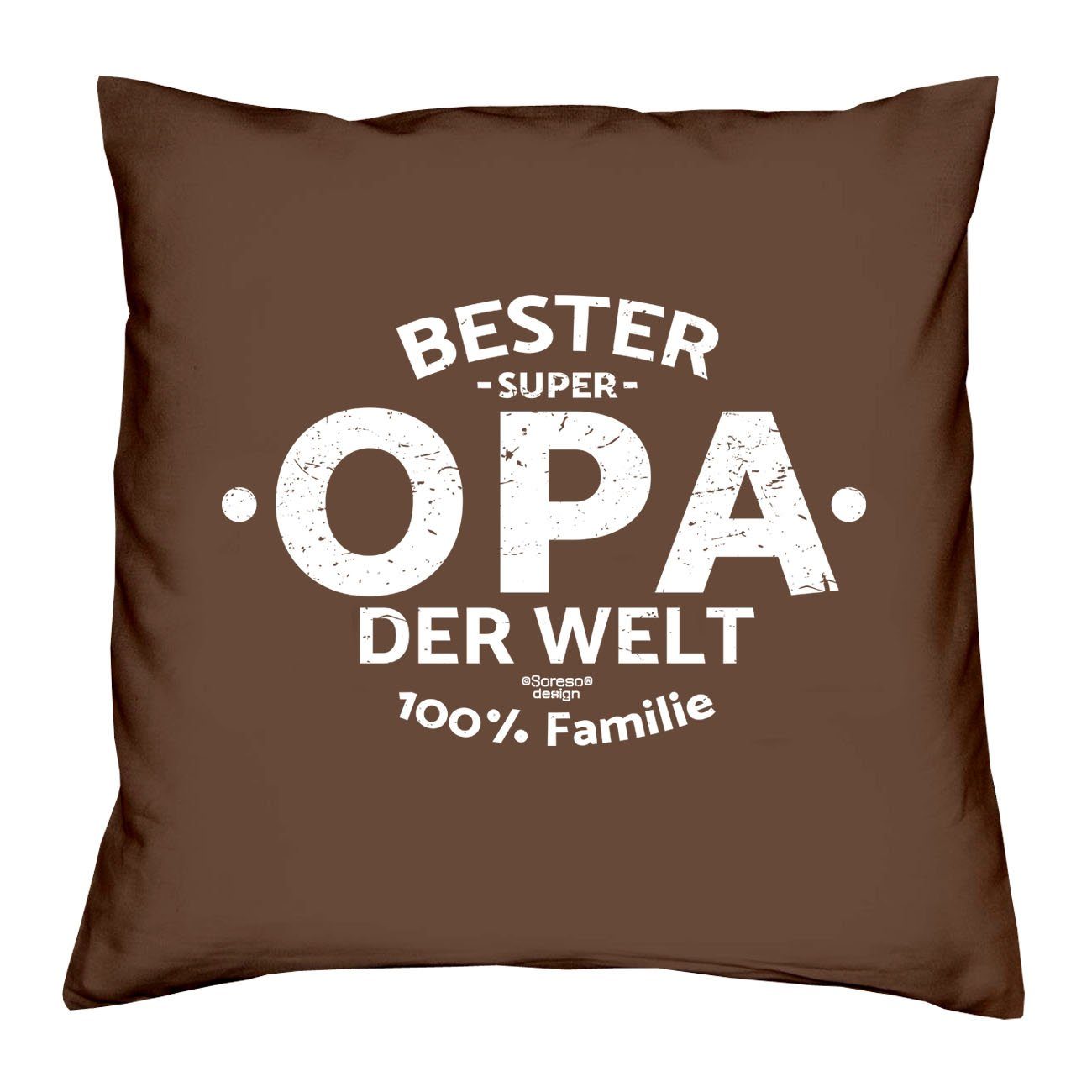 Soreso® Dekokissen Kissen Bester Opa der Welt & Urkunde für den Weltbesten Opa, Geschenk Geburstag Vatertag Weihnachten braun