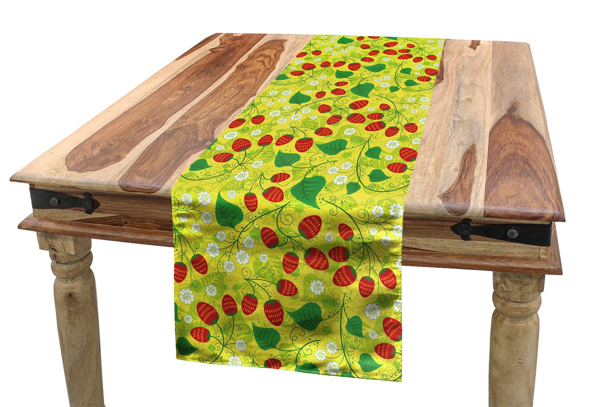 Abakuhaus Tischläufer Esszimmer Küche Rechteckiger Dekorativer Tischläufer, Erdbeere Frühlings-Blumen mit Früchten