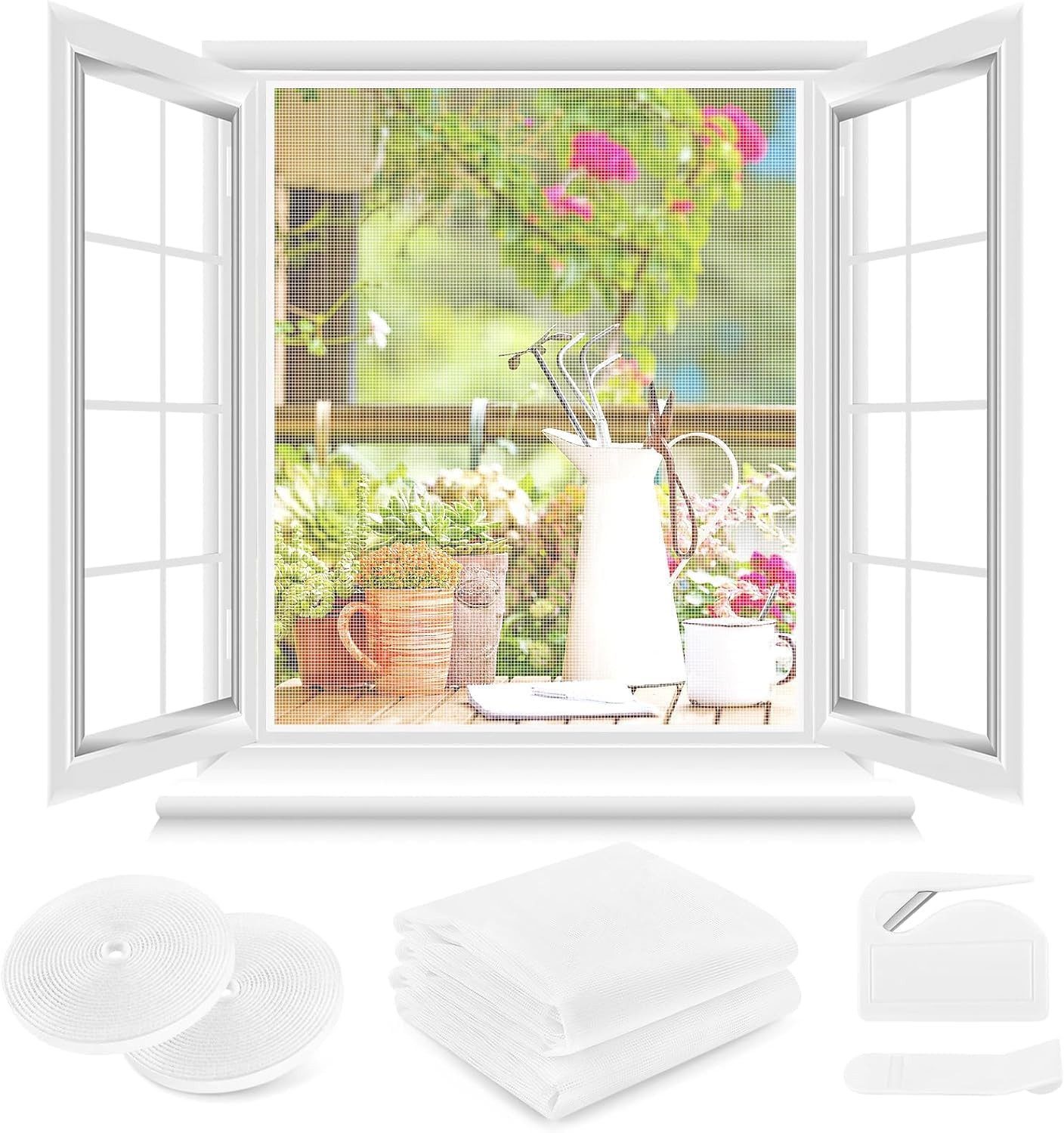 FELIXLEO Fliegengitter-Gewebe 2 Fliegengitter Fenster 180x151cm Ohne Bohren Mit Klettband Weiß, (1-St)