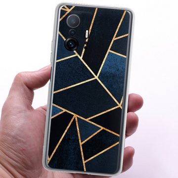 DeinDesign Handyhülle Elisabeth Fredriksson Dreiecke Abstrakt Navy Stone Gold Print, Xiaomi 11T 5G Silikon Hülle Bumper Case Handy Schutzhülle