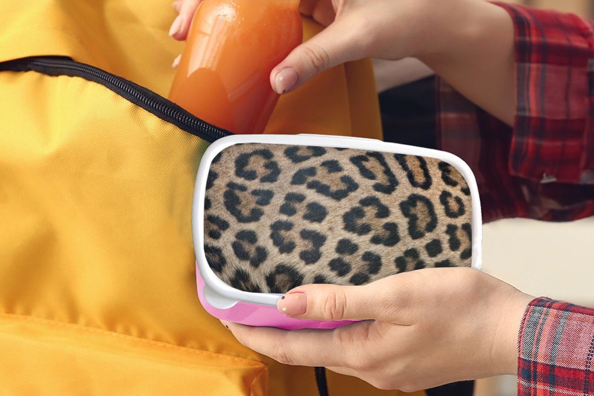 Mädchen, Leopardenmuster, Erwachsene, Kunststoff, MuchoWow Kinder, Lunchbox Brotdose (2-tlg), Snackbox, für Kunststoff rosa Brotbox