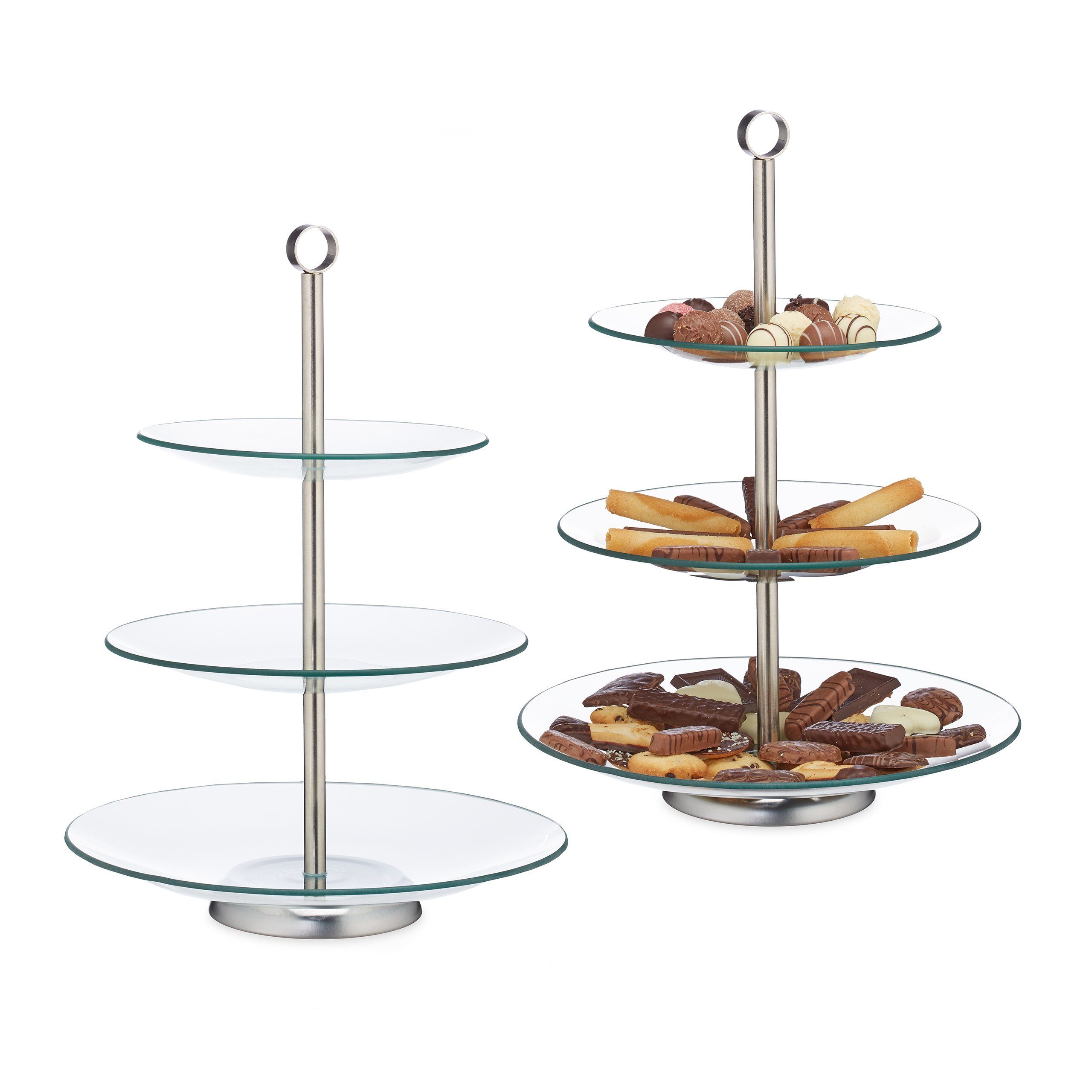 relaxdays Etagere 2 x Runde Etagere 3-stufig, Glas