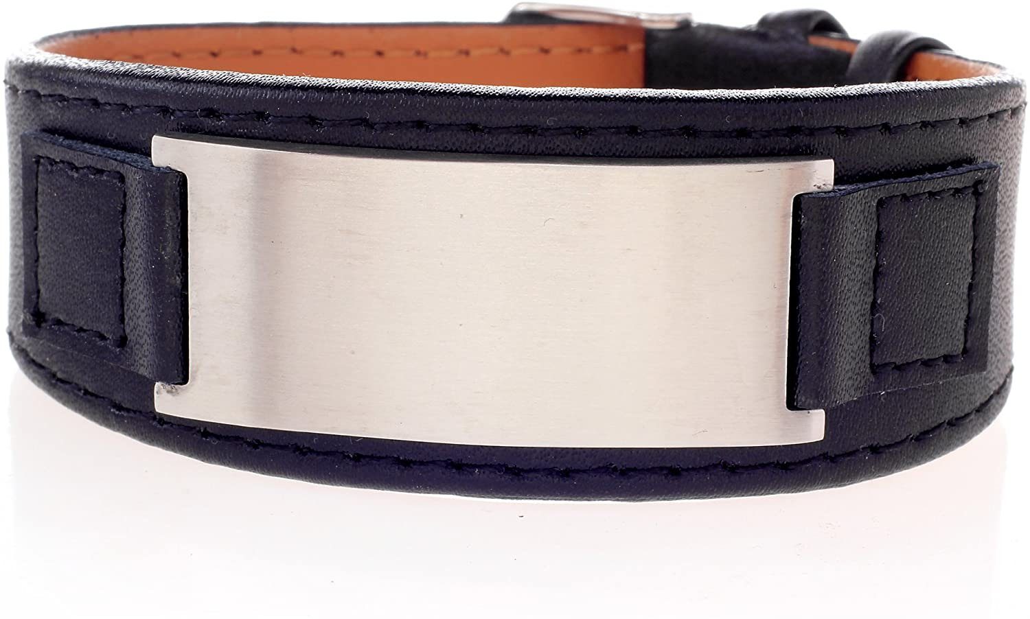 Karisma Lederarmband Karisma Leder Armband Schwarz mit Edelstahl Platte - matt poliert Ideal Zum Eingravieren - LE61007B verstellbar 19-22,5cm