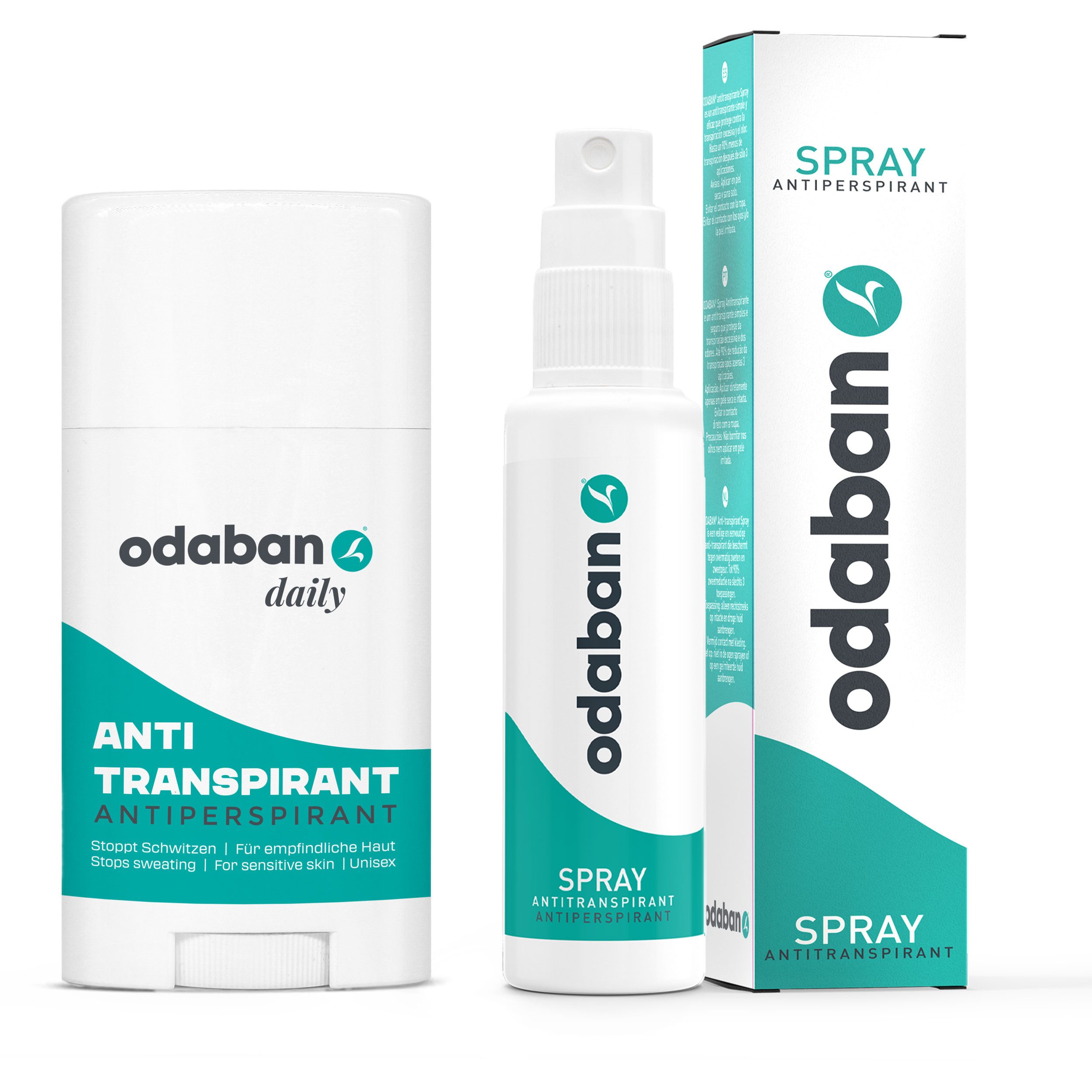 Odaban Deo-Set odaban® Antitranspirant Set - Spray + Deo Stick gegen Schwitzen, 2-tlg., Wirksamkeit dermatolgisch bestätigt.