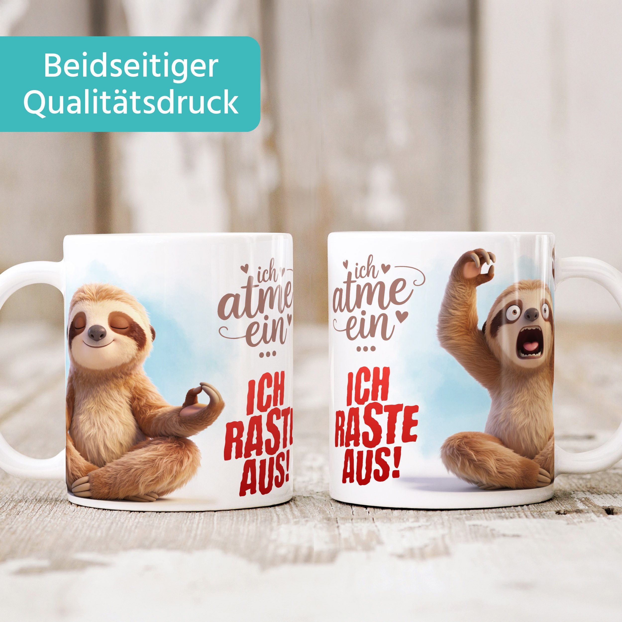 SpecialMe Tasse Tasse Faultier Spruch - Ich atme ein, ich raste aus -Bürotasse, Keramik – Bild 3 von 5