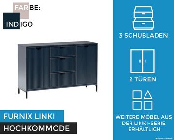 Furnix Hochkommode Sideboard LINKI LS2 in Industrial-, Loft-Design mit Metallgestell, mit 2 Türen und 3 Schubladen, B135 cm x H86 cm x T40,6 cm