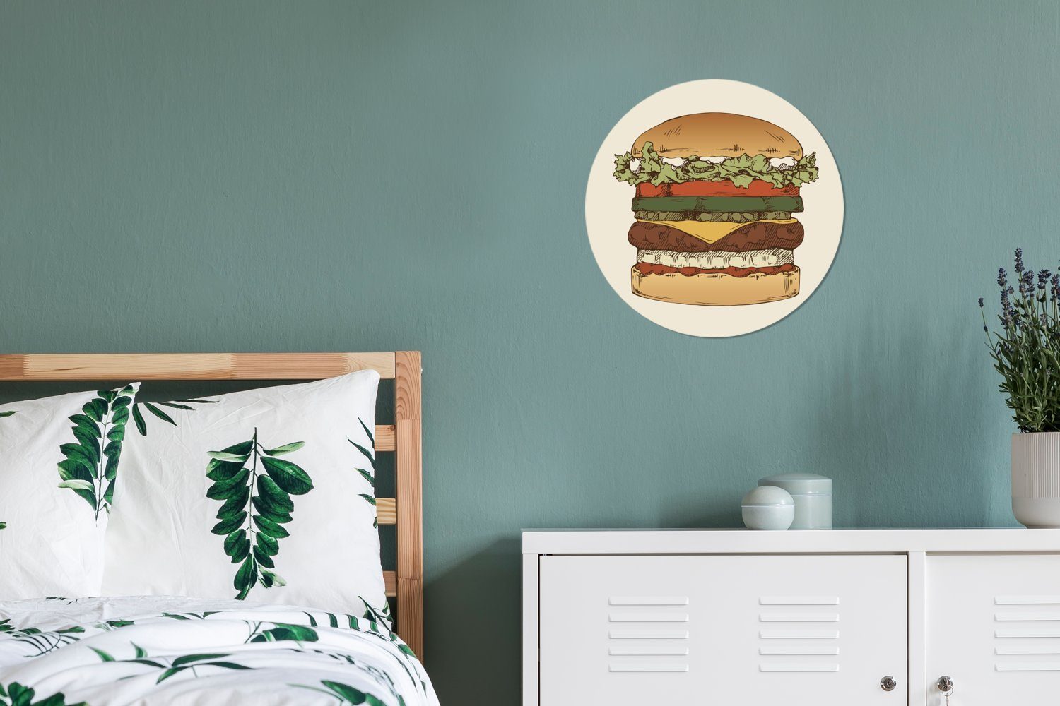 klassischen Tapetenaufkleber, Rund, Wohnzimmer Eine St), Hamburgers Tapetenkreis eines für Illustration Wandsticker Kinderzimmer, (1 MuchoWow