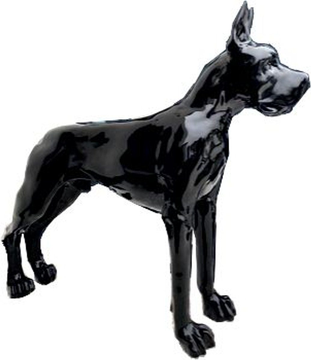 Casa Padrino Skulptur Designer Dekofigur Hund Deutsche Dogge Schwarz 125 x H. 110 cm - Lebensgroße Deko Skulptur - Wetterbeständige Tierfigur