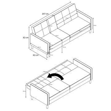 Dorel Home 3-Sitzer Lilly, Bett-Funktion, Rückenlehne 3-fach verstellbar, Sitzhöhe 43 cm