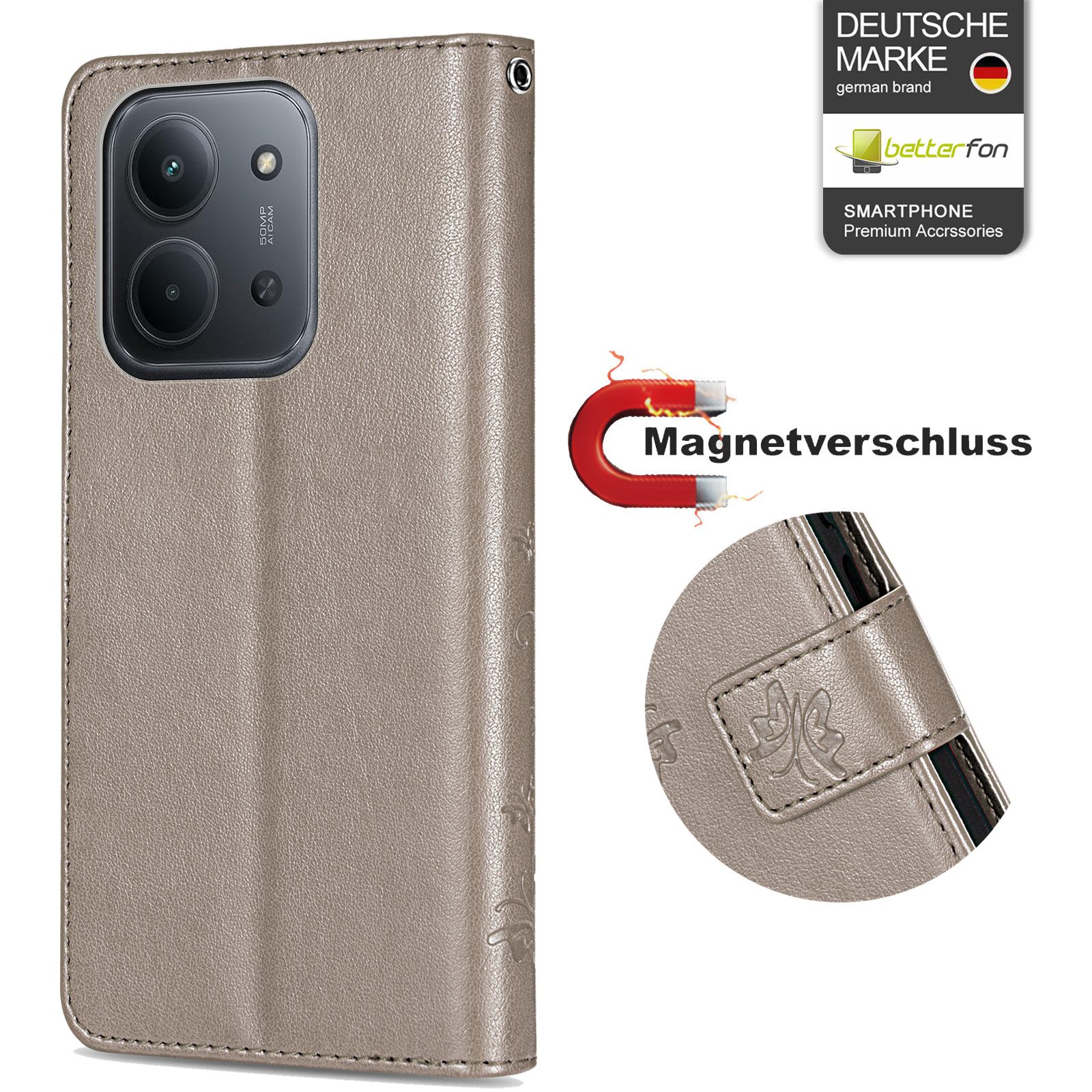 betterfon Handyhülle Handytasche für Xiaomi Redmi 15C Klapphülle mit Kartenfächern, Bookstyle-Hülle mit Magnetverschluss, Smartstand & Kunstleder