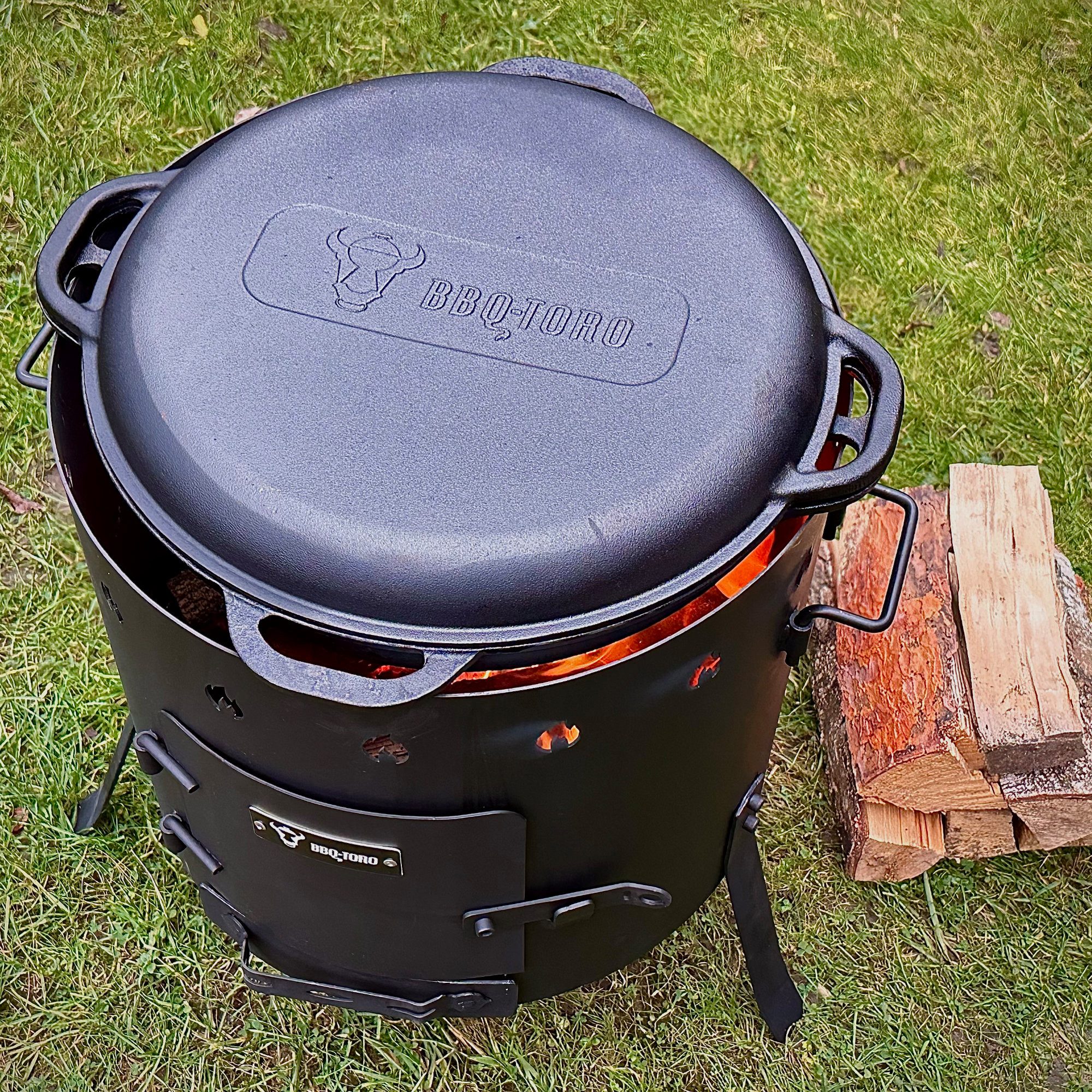 BBQ-Toro Feuerkorb Gusseisen Kazan 16L mit Kazan Ofen Ø 45 cm, Gusstopf mit Deckel, (2-St)