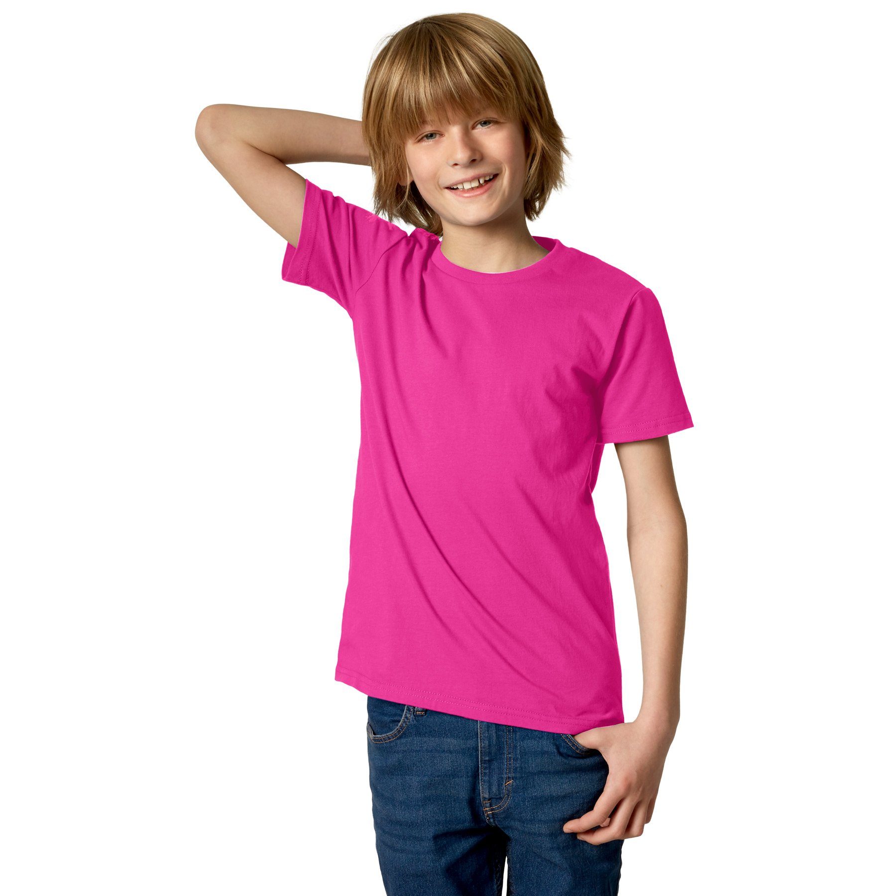 dressforfun T-Shirt Kurzarmtop, Für viele Outfits & Auftritte, Rundhals mit (Freizeitoberteil, Konfektionsgröße 140 (10-12 Jahre) in pink) Einfarbiges T-Shirt f – Bild 4 von 5