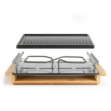 LIVOO Raclette LIVOO Raclette Grill für 8 Personen Bambus Raclettegrill 1200 W DOC257, 8 Raclettepfännchen, 1200,00 W, 8 Holzspatel, Thermostat, Anti-Rutsch-Füße, abnehmbare Grillplatte