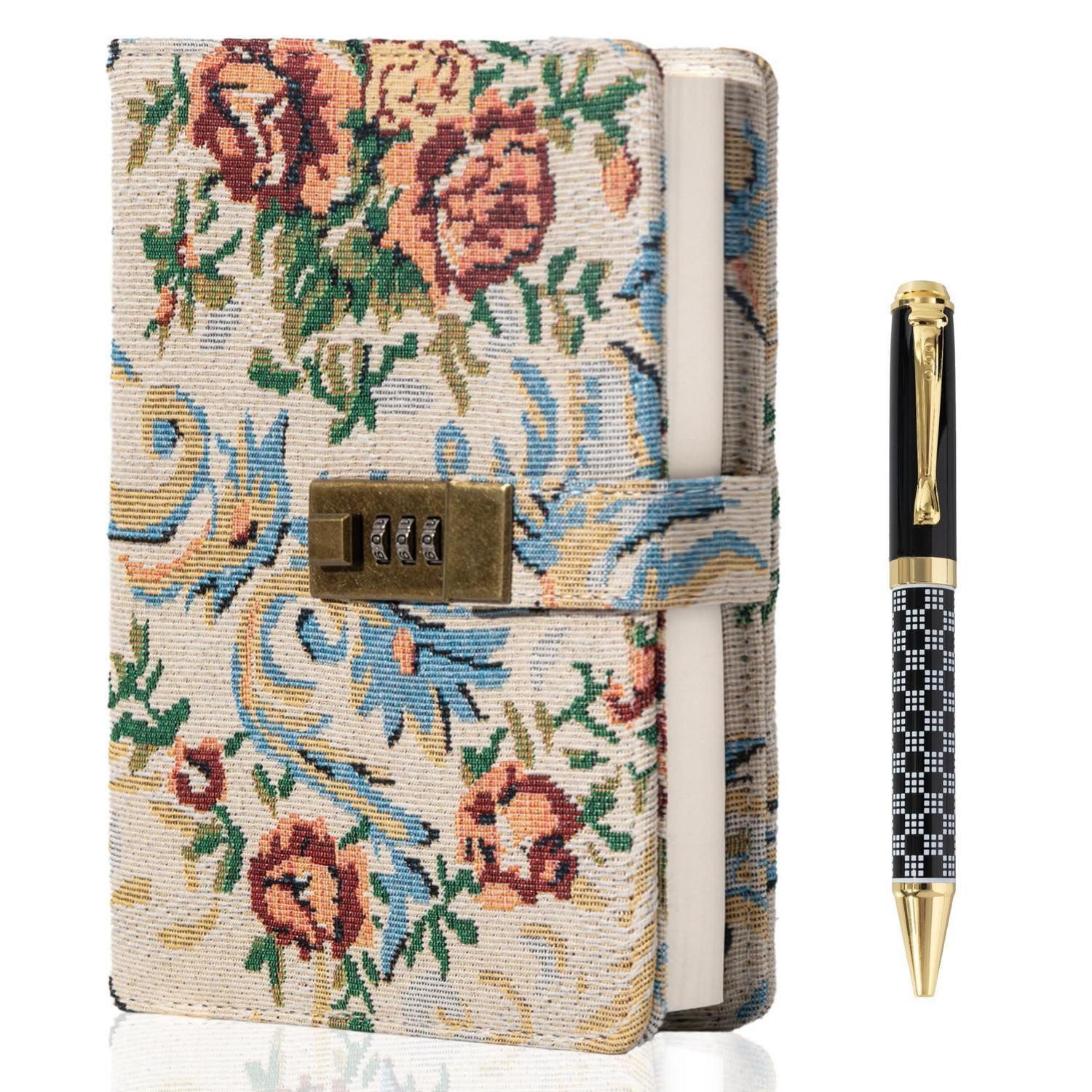 LuxusKollektion Tagebuch Tagebuch mit Schloss, bestickt, Rose