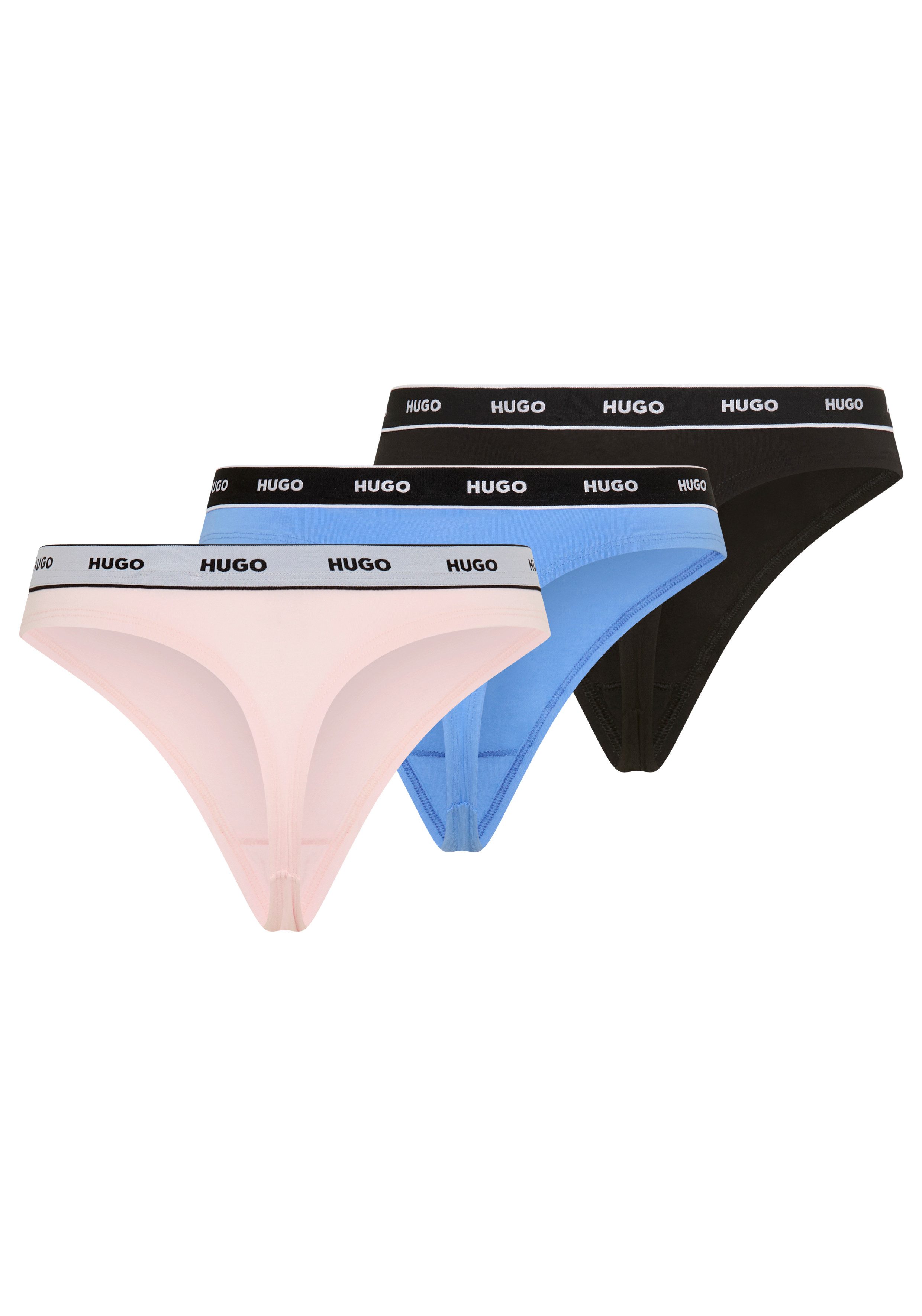 HUGO String TRIPLET THONG STRIPE elastischer Bund mit Logo, enganliegend