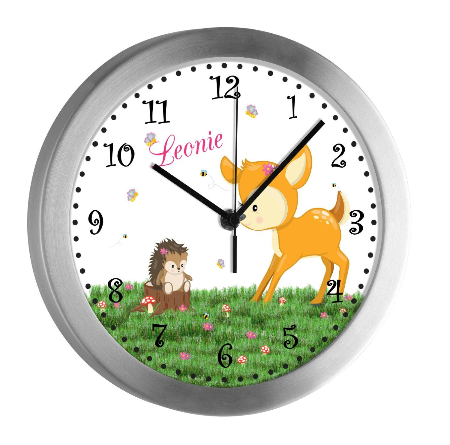 CreaDesign Funkwanduhr Kinderzimmer Kinder Wanduhr personalisiert Reh