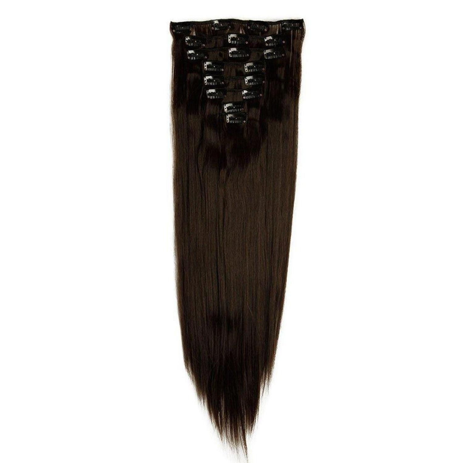 LuxusKollektion Kunsthaar-Extension Clip In Extensions Haarverlängerung glatt 8teilig 18 66 cm Dunkelbraun
