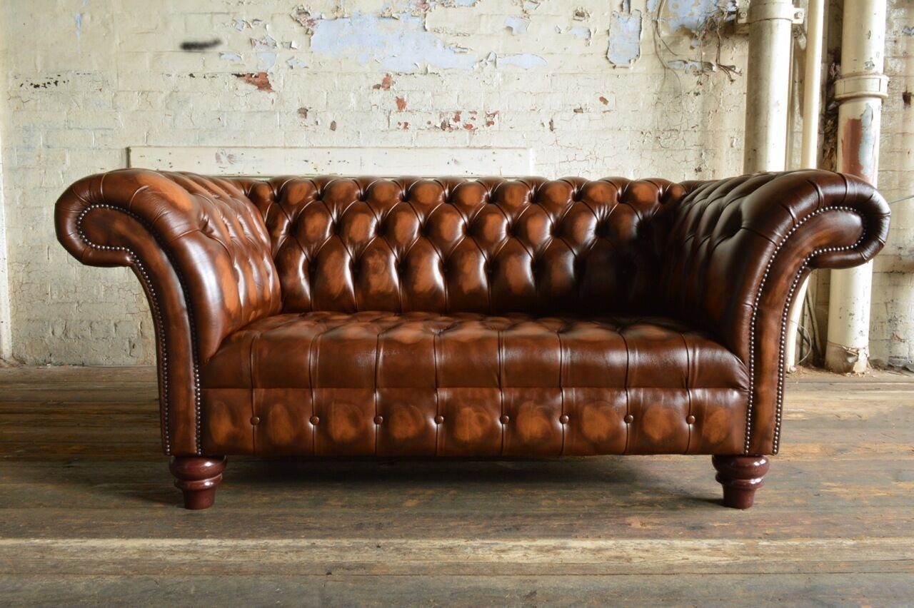 JVmoebel Chesterfield-Sofa Sofa Design 2 Sitzer Garnitur Ledersofa Polster 100% Leder Sofort, 1 Teile, Made in Europa