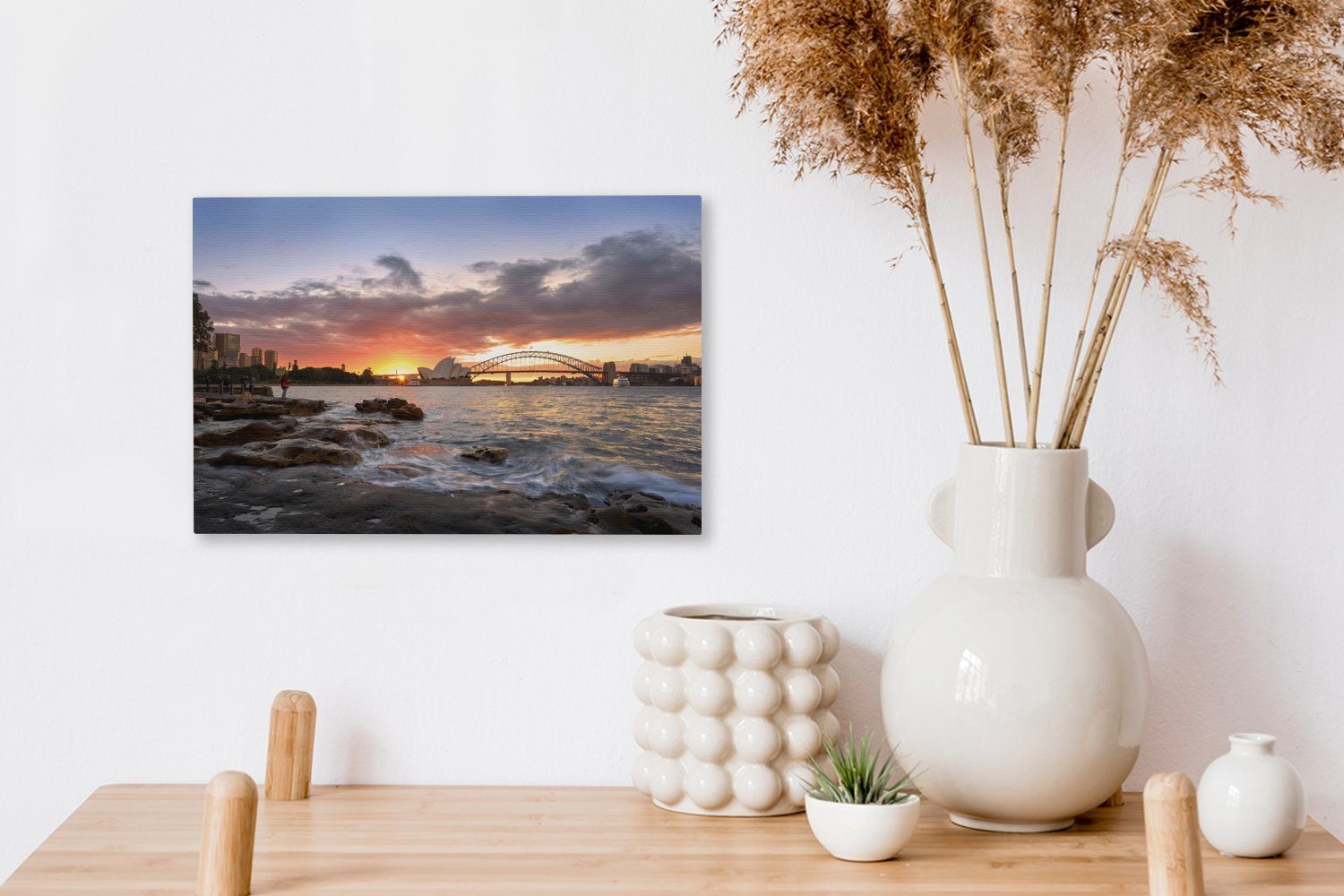 Leinwandbild Sonnenuntergang (1 Feuriger 30x20 Sydney Wanddeko, St), hinter Wandbild OneMillionCanvasses® Australien, cm in Leinwandbilder, Aufhängefertig,
