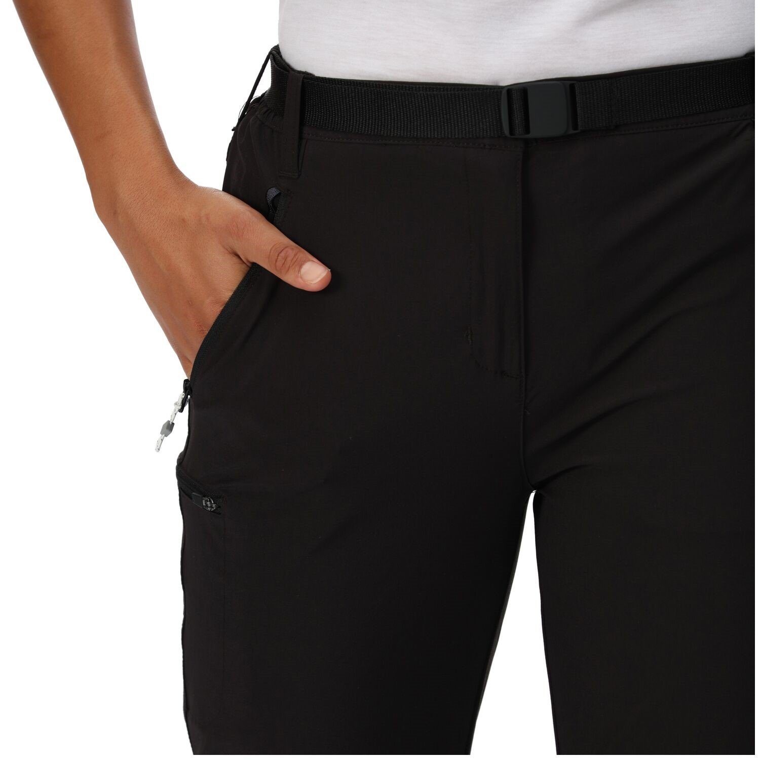 Xert Trousers Off Schwarz Stretch Regatta Kurzgröße III in (0-tlg) Zip Outdoorhose