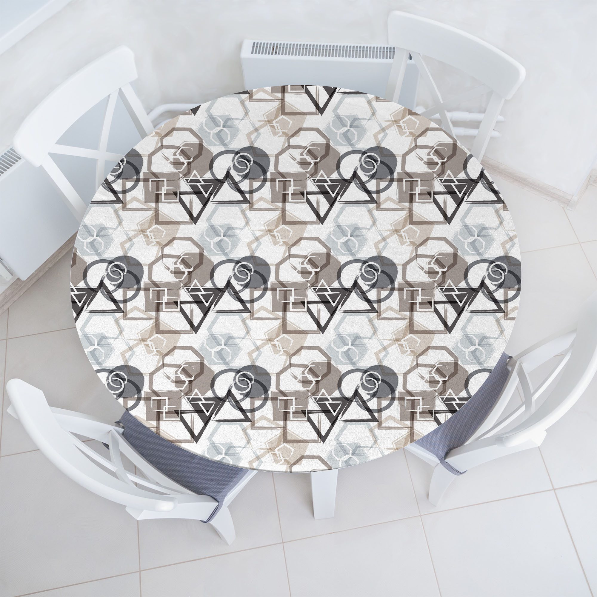 Abakuhaus Tischdecke Rundum-elastische Stofftischdecke, Abstrakt Triangles Squares Plygons