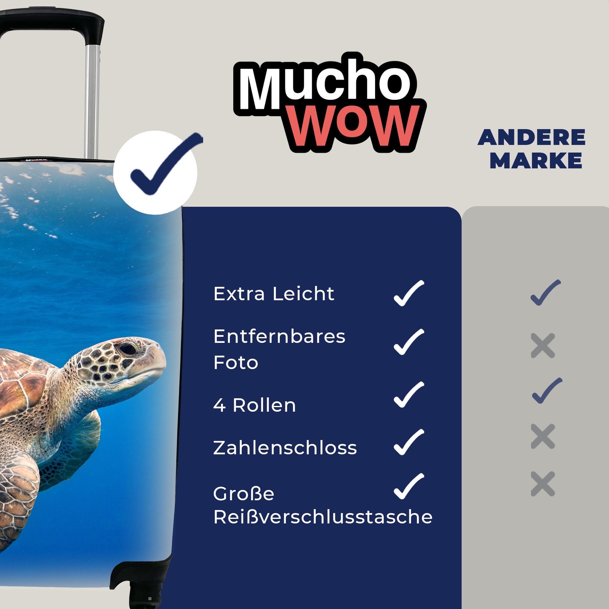 Handgepäckkoffer MuchoWow für 4 Handgepäck rollen, Rollen, Ferien, Schildkröte Ozean, Trolley, im Reisekoffer Reisetasche mit