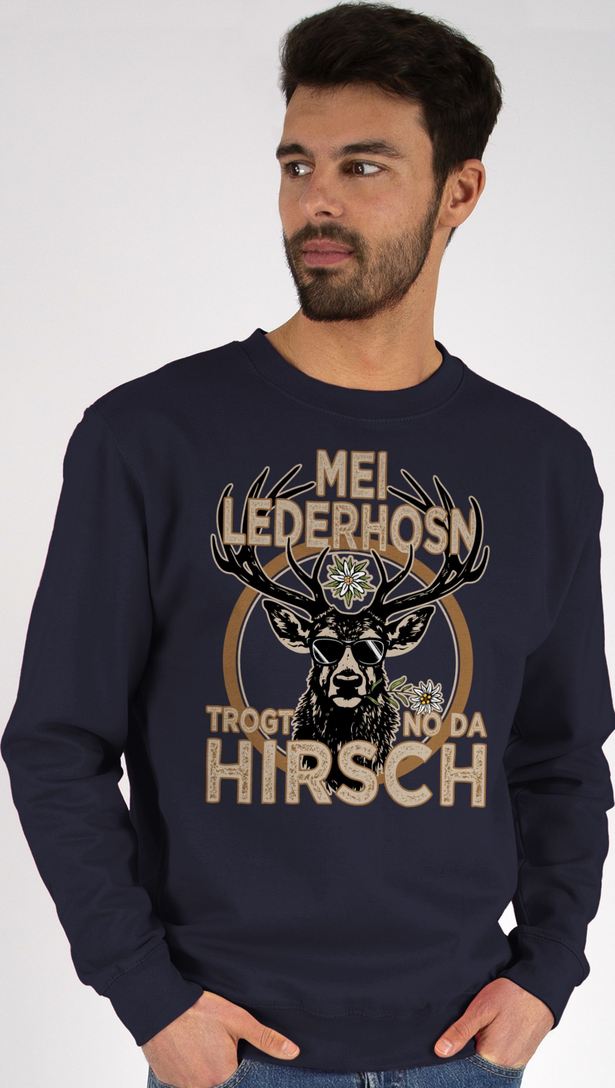 der Outfit Shirtracer Oktoberfest Lederhose Sweatshirt (1-tlg) für Spruch Dunkelblau Trachten Hirsch Herren Trägt Mode 1