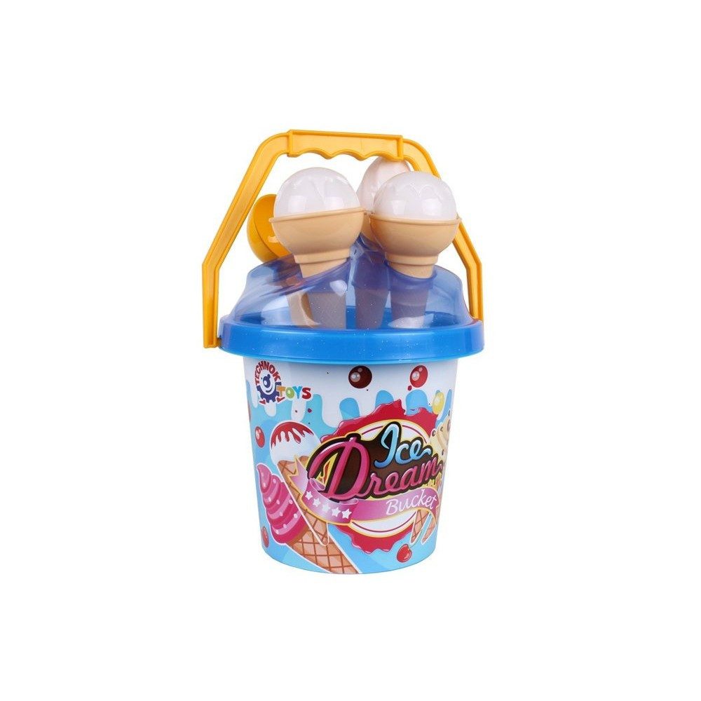 Technok Sandform-Set Sandspielzeug Strandeimer Eisförmchen, (Spar-Set, 1-tlg), Eisförmchen, Deckel mit Löchern, Tragegriff