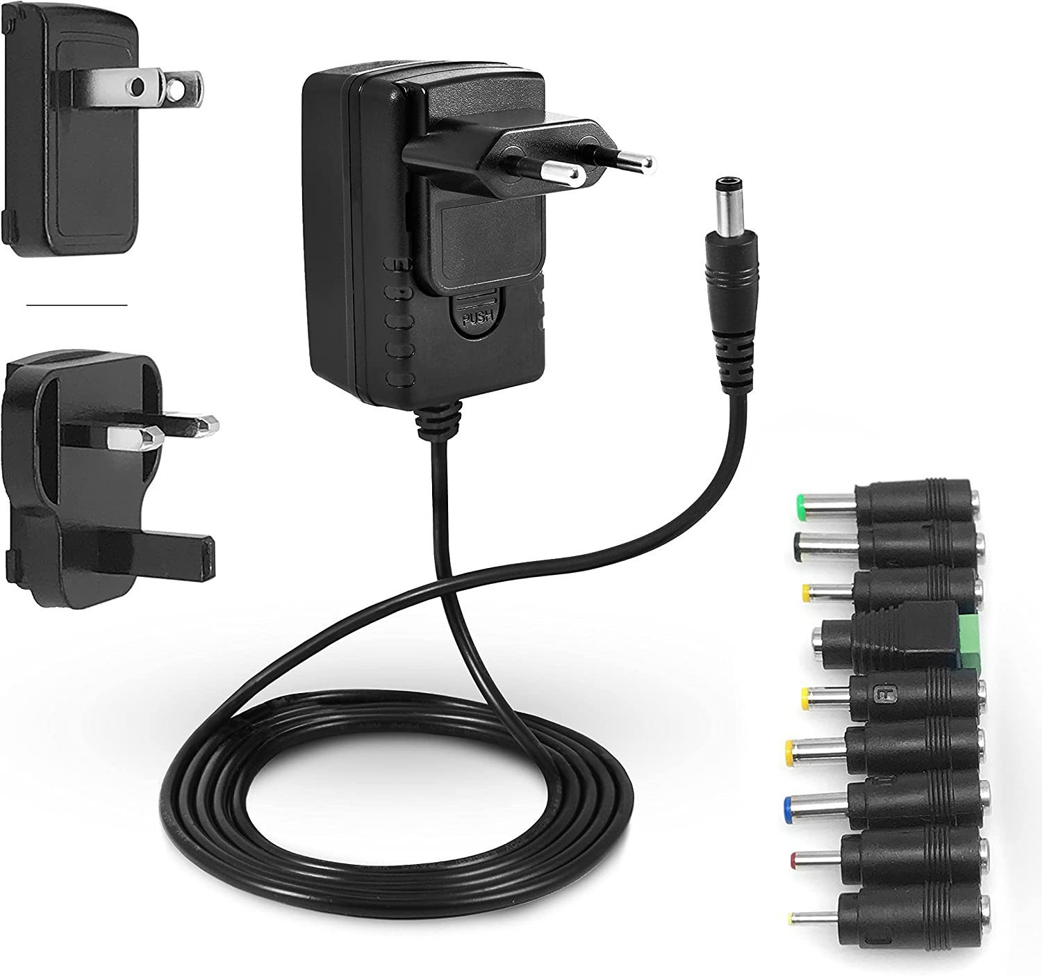 Leicke Netzteil 12V 2A Ladegerät 24W für LCD, WLAN Router,Hub,Scanner,Switch Netzteil (Kurzschluss-, Überspannungs- und Überhitzungsschutz, 9 Adapterköpfe)