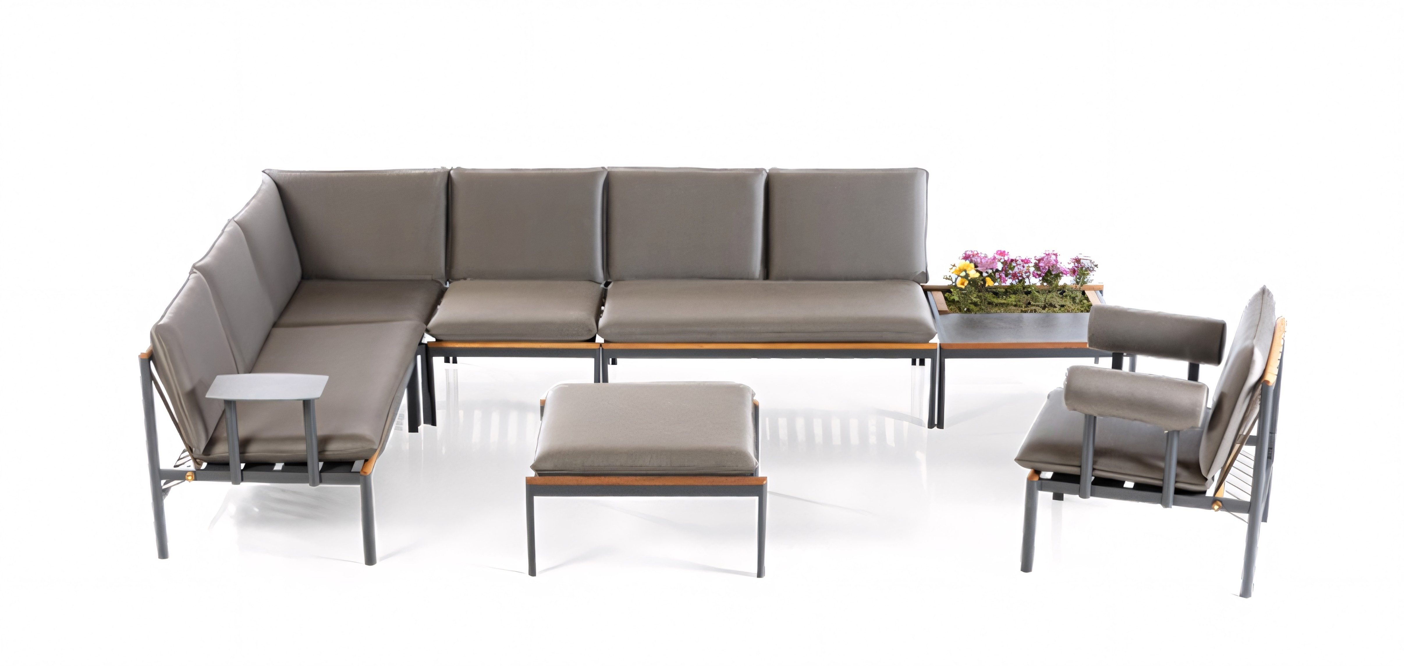 Xlmoebel Gartensofa XLMOEBEL Ecksofa in Grau mit pflegeleichtem Polsterstoff, 4 Teile, Made in Europa