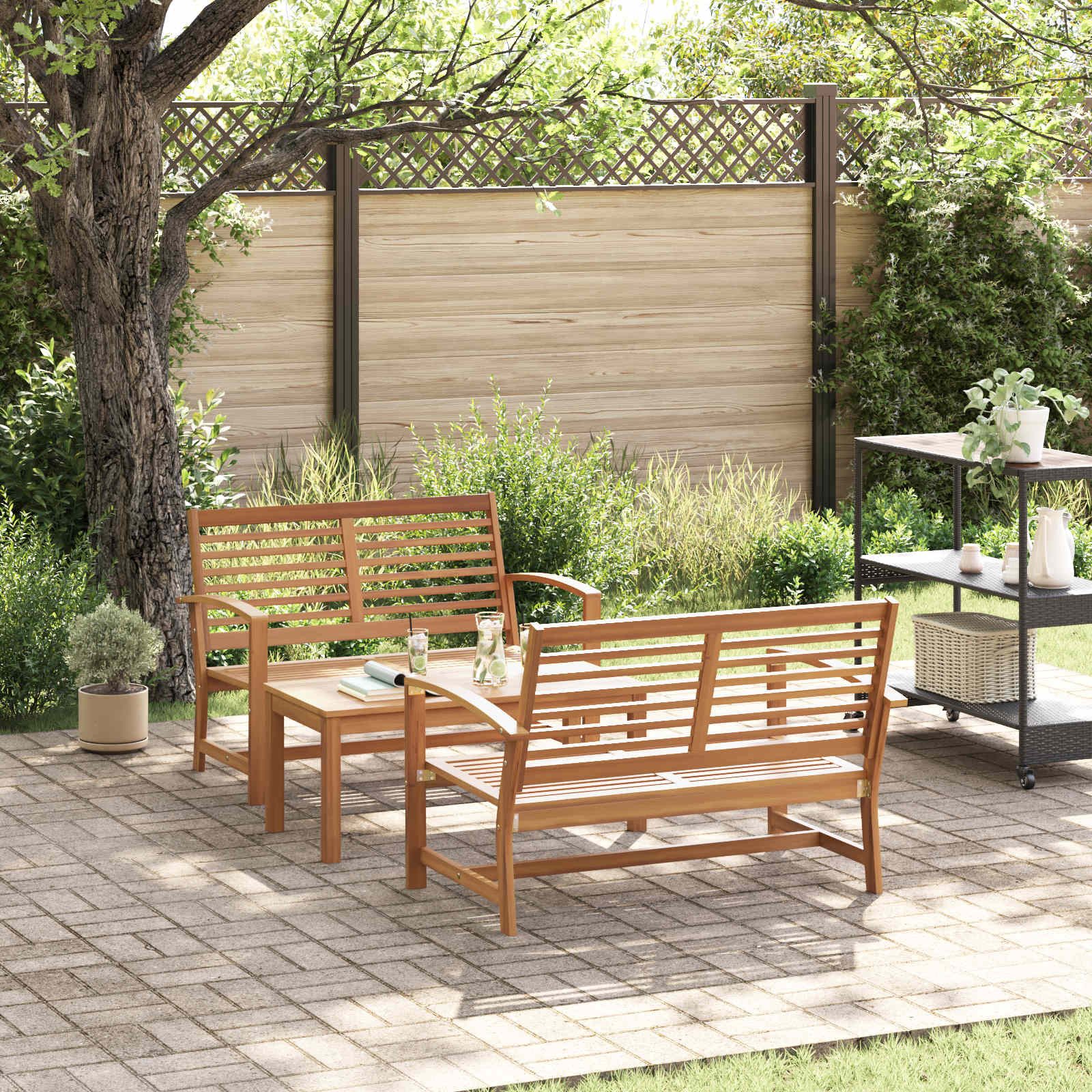 vidaXL Gartenlounge-Set Gartensofa-set 3 Stk. Natur Massives holz, (3-tlg)