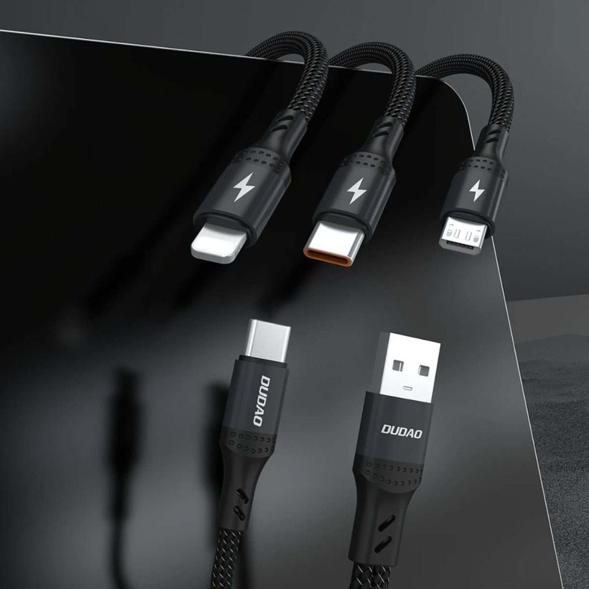 Dudao L3W USB-Kabel, USB-A, USB-C, USB-A, USB-C, 3-in-1 Ladekabel mit 66W und dualem Eingang