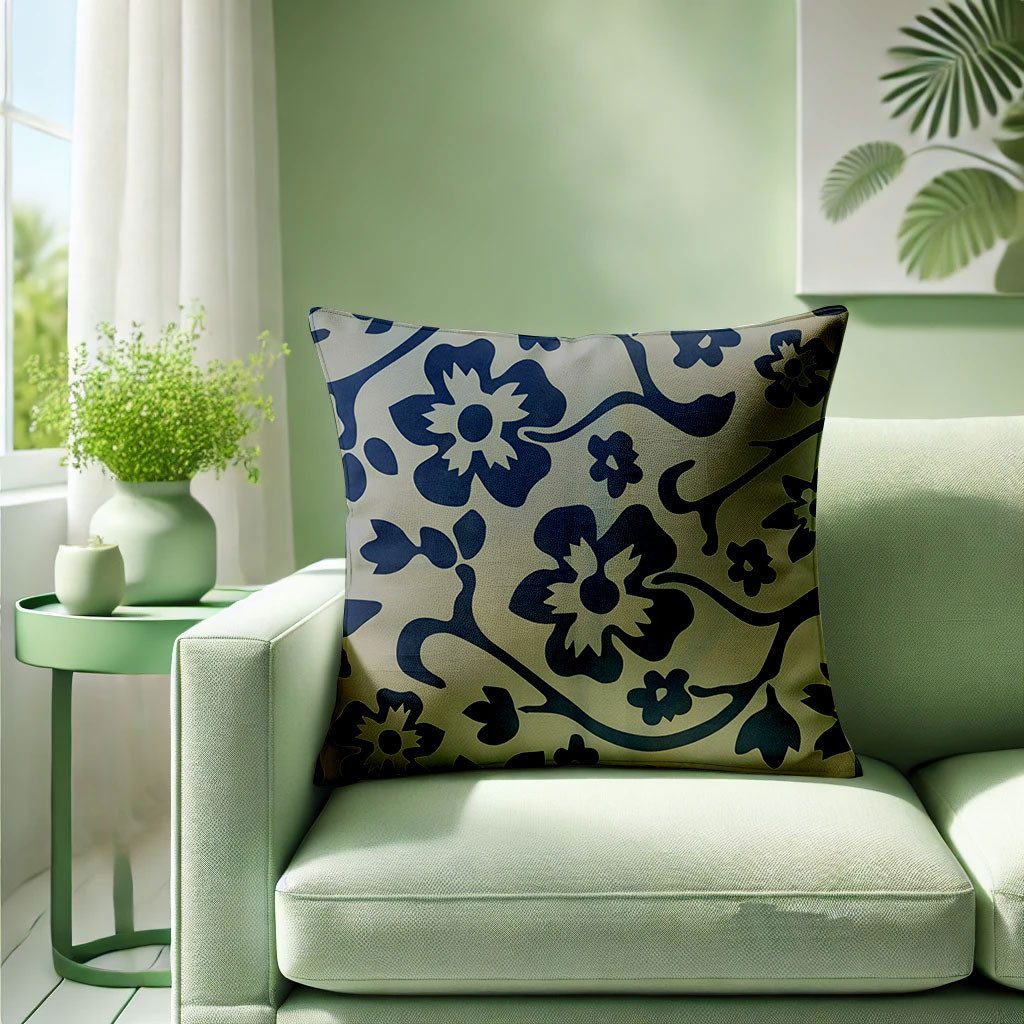 Jungengel Dekokissen Kissen Set 2 Stück 40×40 cm mit floralem Ornament und Reißverschluss, Florales Design, Verdeckter Reißverschluss