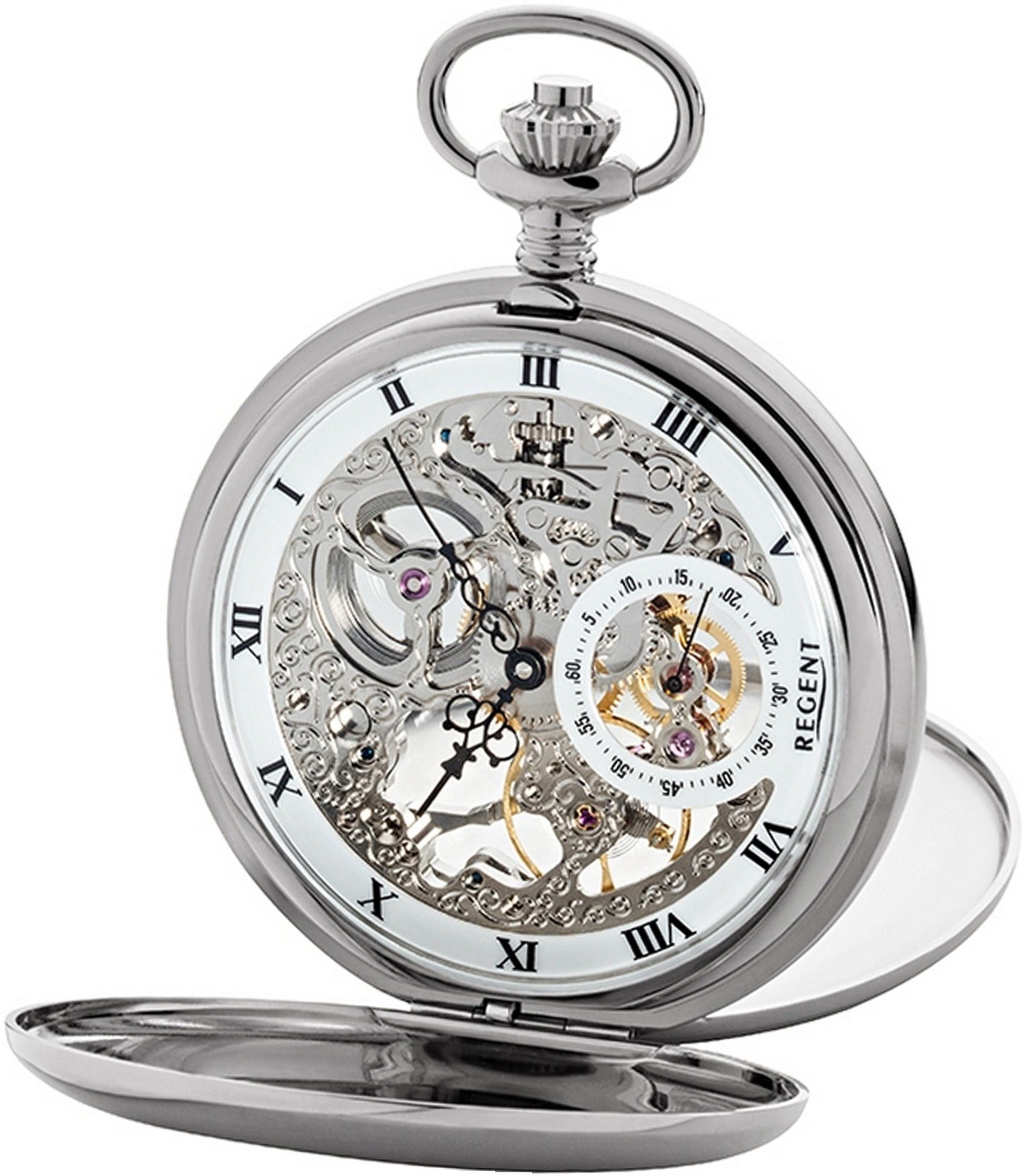 Herrenuhr, groß Regent Uhr Herren Taschenuhr weiß GM1611 (ca. Armbanduhr, (Analoguhr), 53mm), Gehäuse, Regent rundes