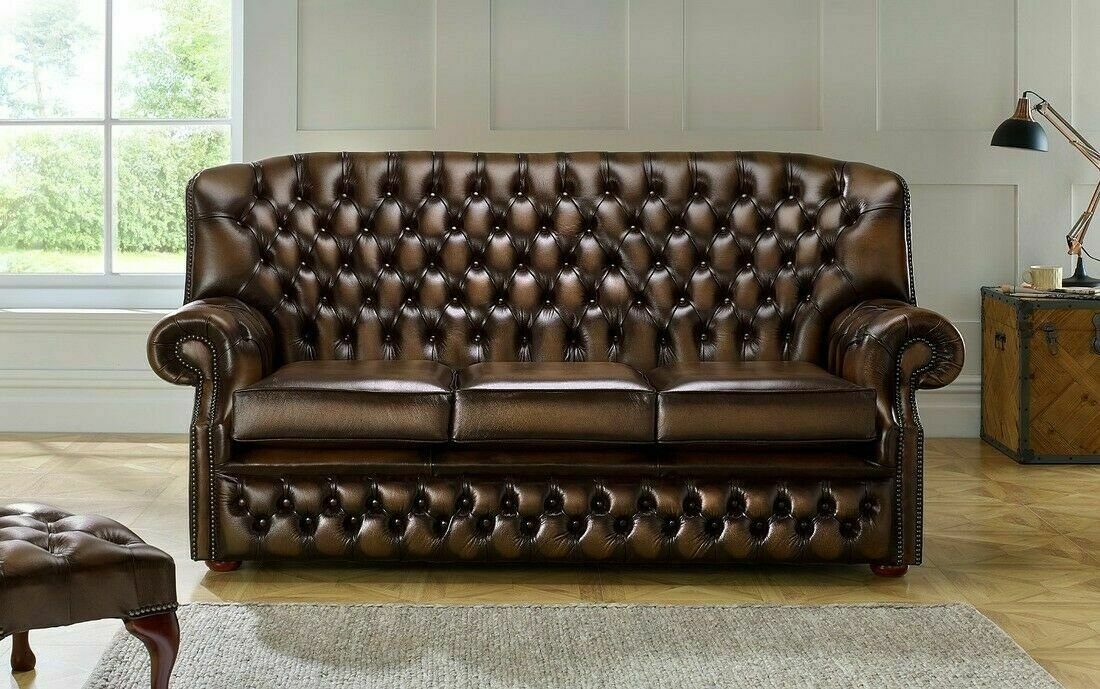 JVmoebel Chesterfield-Sofa, 3 Sitzer Couch Polster Chesterfield Sofa Couchen Sitz Neu Antik Braun