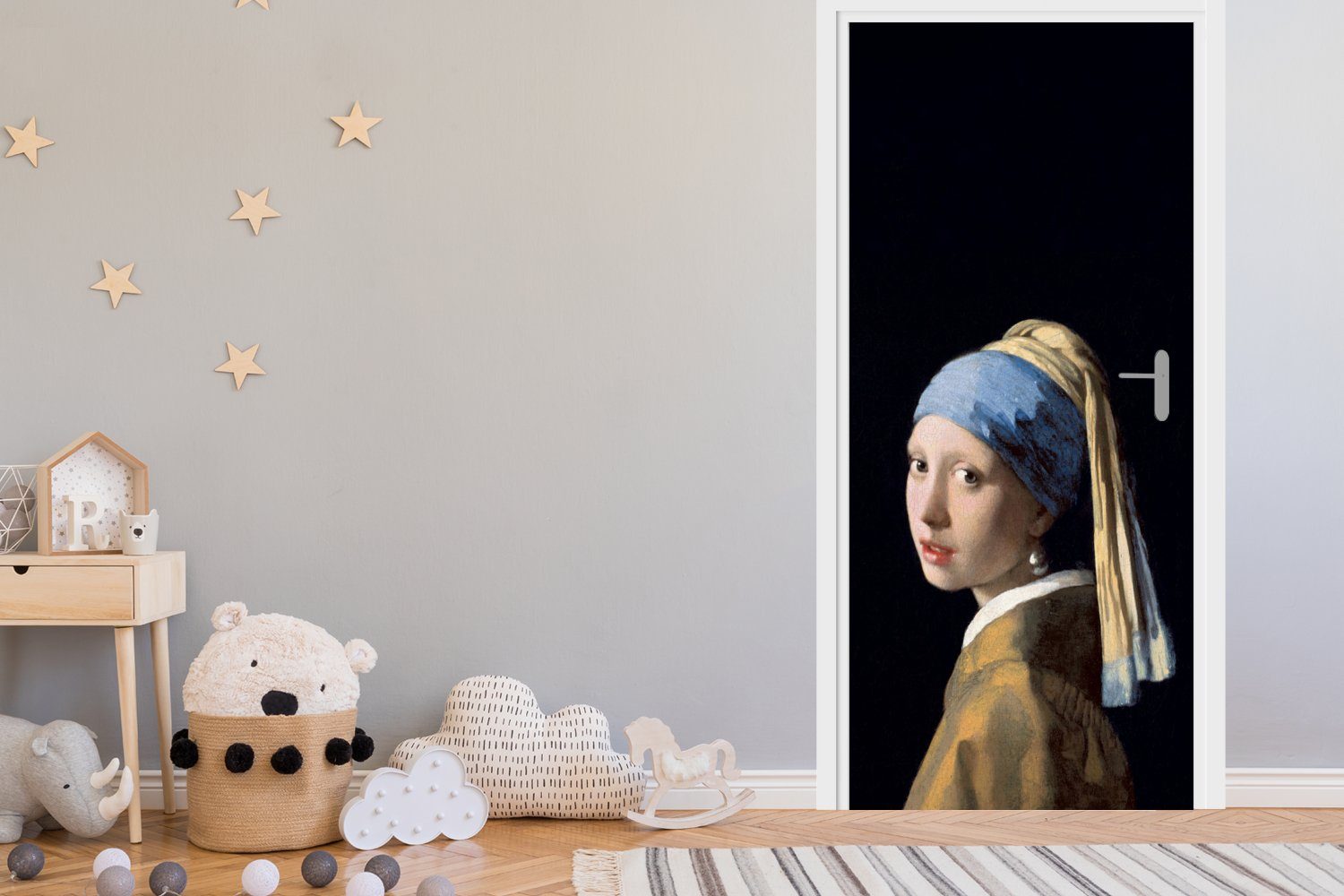 Perlenohrring Matt, - Kunst, MuchoWow - Türtapete Tür, (1 Türaufkleber, Vermeer St), bedruckt, für Mädchen 75x205 cm mit Fototapete