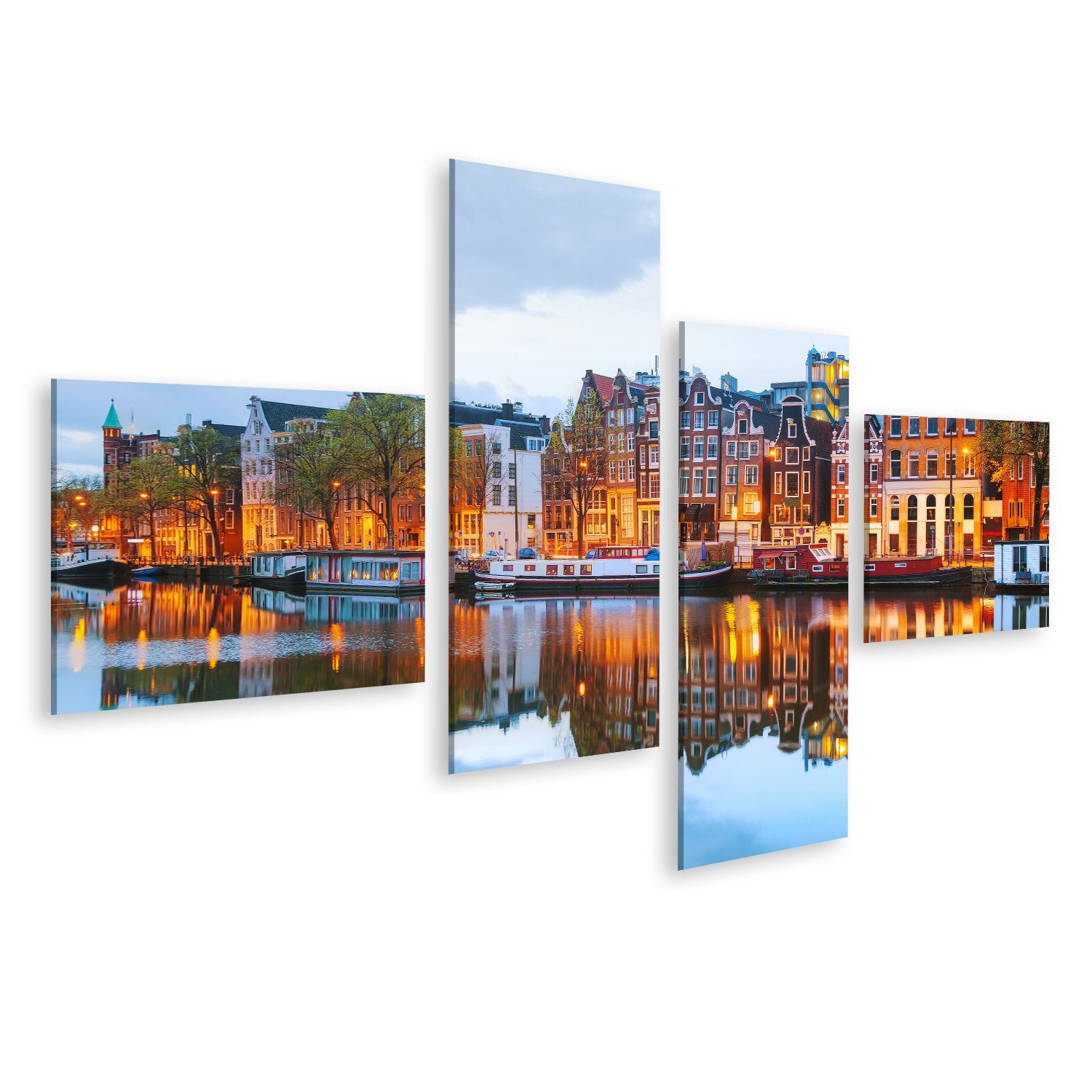 islandburner Leinwandbild Bild auf Leinwand Nacht Stadtansicht Amsterdam Niederlande Amstel Flus