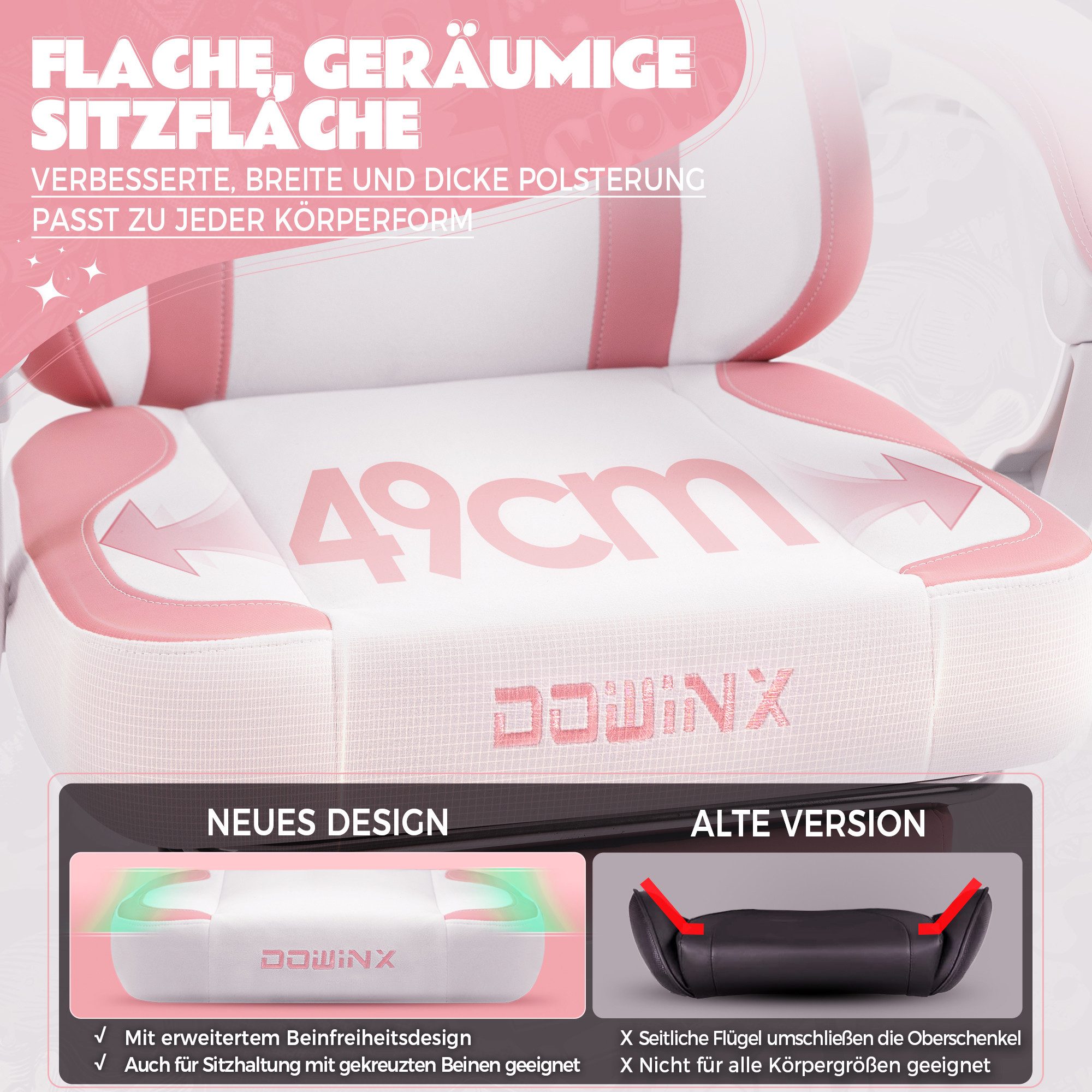 Dowinx Gaming-Stuhl Niedlich mit Katzenohren, Pfoten-Lendenkissen und Sitzkissen, (Packung), Ergonomischer Computerstuhl mit Fußstütze, PC-Spiele-Stuhl für Mädchen
