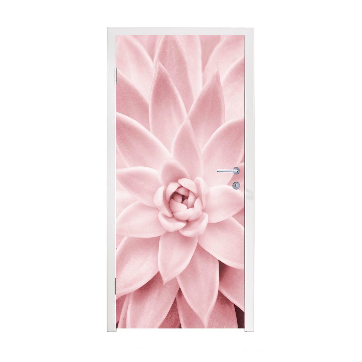 MuchoWow Türtapete Blume - Rosa - Natur - Pflanze, Matt, bedruckt, (1 St), Selbstklebende Tapete, Folie für Möbel, 75x205 cm