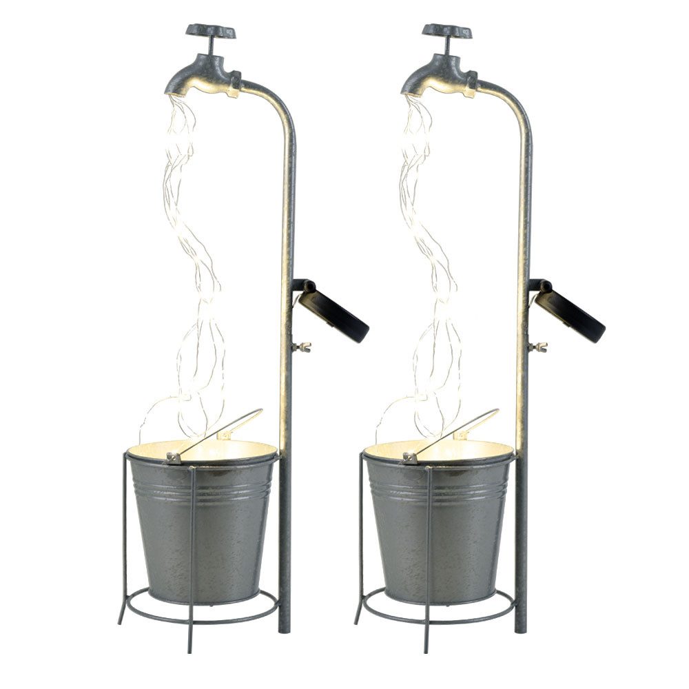 Expo Börse LED Solarleuchte, LED-Leuchtmittel fest verbaut, Solarlampe Gartenlampe Dekolampe Wasserhahn LED Außenlampe H 62 cm 2x