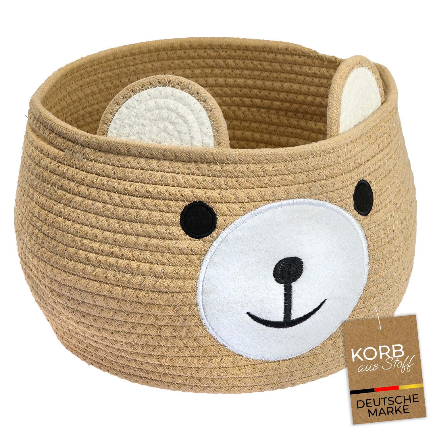 HMF Aufbewahrungskorb Aufbewahrungskorb mit versteckten Griffen, Korb für Kinderzimmer aus Baumwolle, Bär, Honig