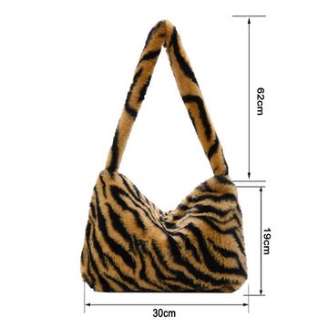 Gontence Schultertasche Plüsch Lässige Umhängetasche, Leopardenmuster Tasche