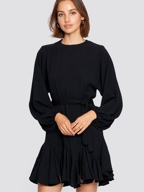 Freshlions Minikleid Kleid mit Bindegurt schwarz M Rüschen, Taillentunnelzug