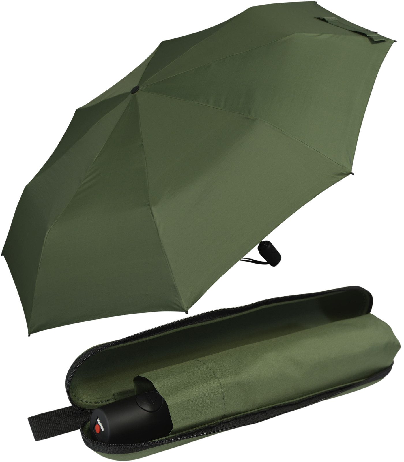 Knirps® Taschenregenschirm mit Auf-Zu-Automatik im paktischen EVA Case, groß, stabil, einfarbig - olive
