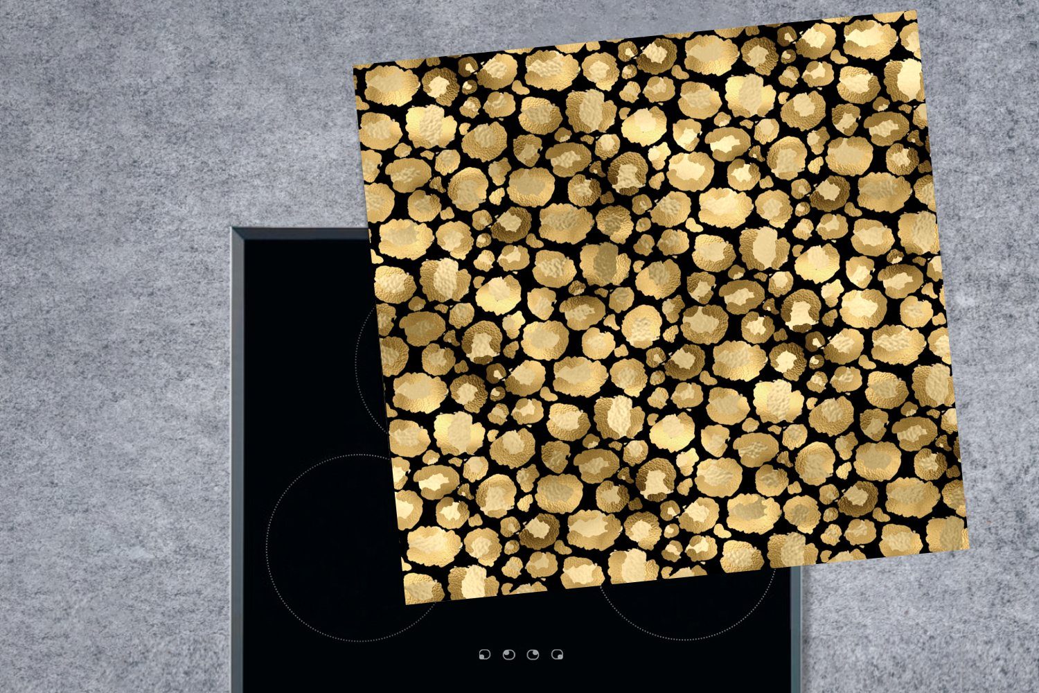 Ceranfeldabdeckung, küche für cm, 78x78 tlg), Vinyl, Muster Pantherdruck Gold, (1 Herdblende-/Abdeckplatte MuchoWow - - Arbeitsplatte